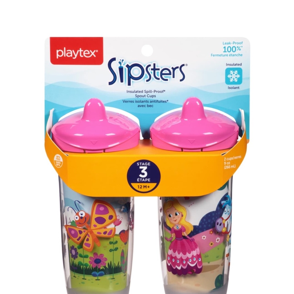 Playtex Sipsters Pink Insulated Spill-Proof Spout Cups New without tags